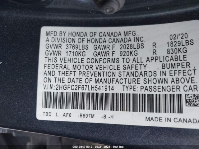 Photo 8 VIN: 2HGFC2F67LH541914 - HONDA CIVIC 