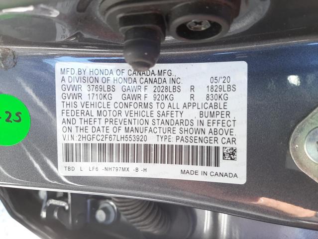 Photo 9 VIN: 2HGFC2F67LH553920 - HONDA CIVIC LX 