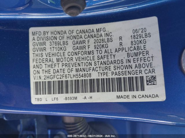 Photo 8 VIN: 2HGFC2F67LH554808 - HONDA CIVIC 