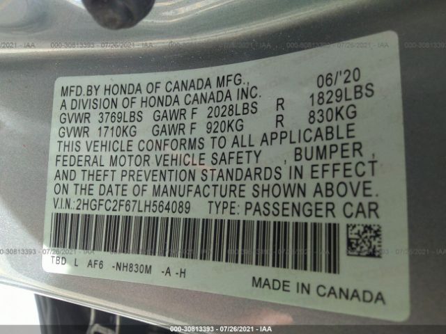 Photo 8 VIN: 2HGFC2F67LH564089 - HONDA CIVIC 