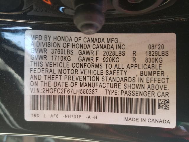 Photo 9 VIN: 2HGFC2F67LH580387 - HONDA CIVIC LX 