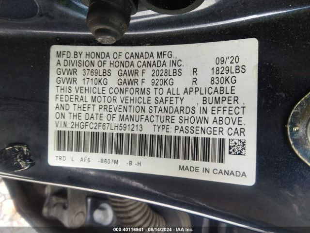 Photo 8 VIN: 2HGFC2F67LH591213 - HONDA CIVIC 