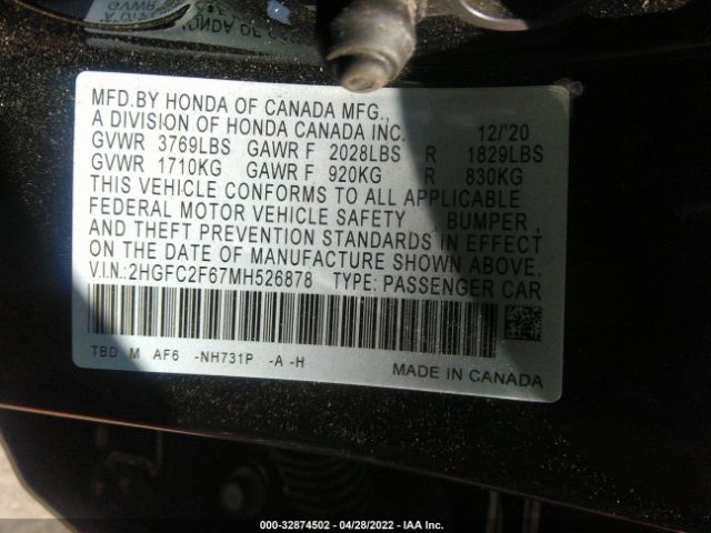 Photo 8 VIN: 2HGFC2F67MH526878 - HONDA CIVIC SEDAN 