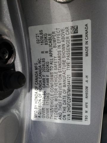 Photo 9 VIN: 2HGFC2F67MH544121 - HONDA CIVIC LX 