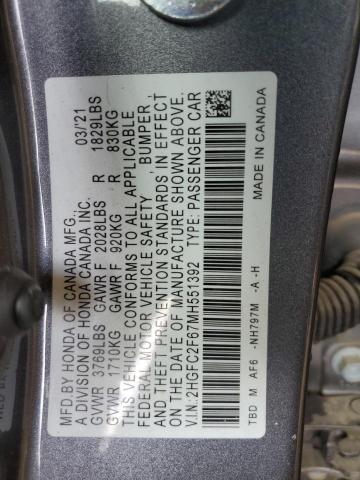 Photo 12 VIN: 2HGFC2F67MH551392 - HONDA CIVIC LX 