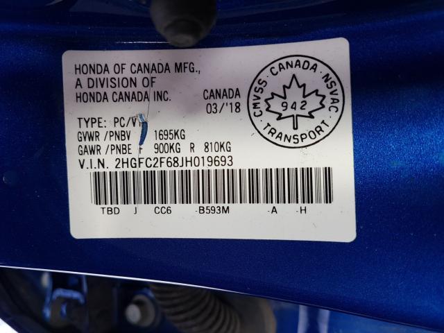 Photo 8 VIN: 2HGFC2F68JH019693 - HONDA CIVIC LX 