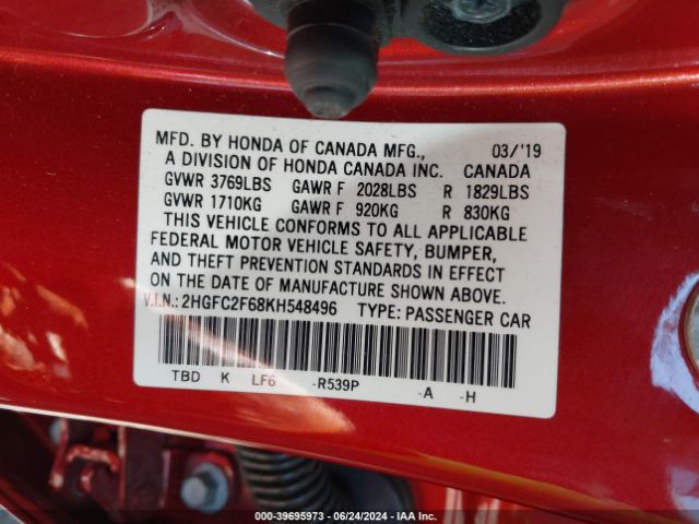 Photo 8 VIN: 2HGFC2F68KH548496 - HONDA CIVIC 