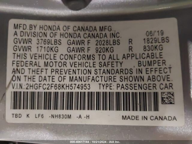 Photo 8 VIN: 2HGFC2F68KH574953 - HONDA CIVIC 