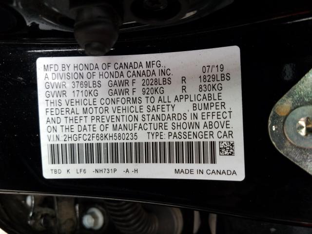 Photo 9 VIN: 2HGFC2F68KH580235 - HONDA CIVIC LX 