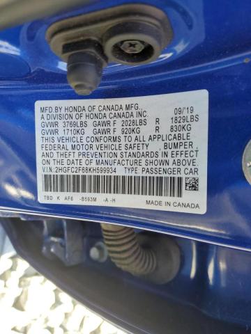 Photo 9 VIN: 2HGFC2F68KH599934 - HONDA CIVIC LX 