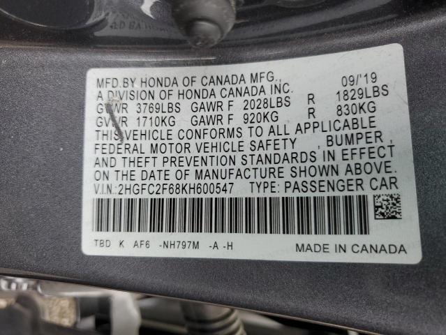 Photo 12 VIN: 2HGFC2F68KH600547 - HONDA CIVIC 