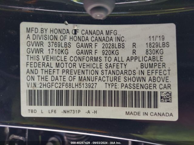 Photo 8 VIN: 2HGFC2F68LH513927 - HONDA CIVIC 