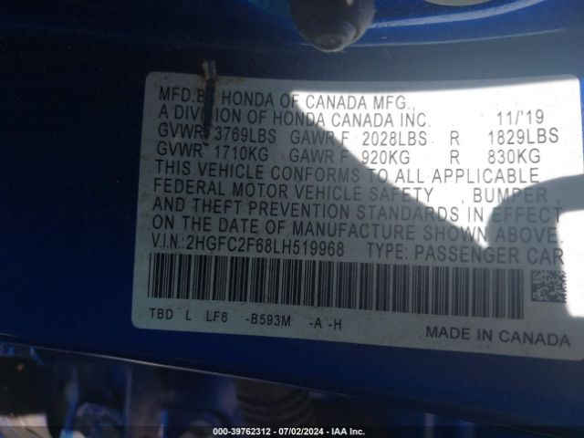 Photo 8 VIN: 2HGFC2F68LH519968 - HONDA CIVIC 