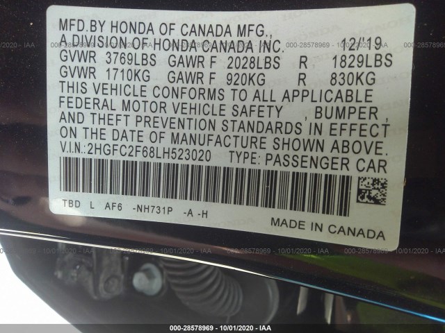 Photo 8 VIN: 2HGFC2F68LH523020 - HONDA CIVIC SEDAN 