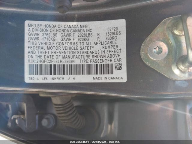 Photo 8 VIN: 2HGFC2F68LH539394 - HONDA CIVIC 