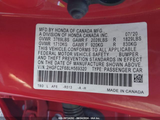 Photo 8 VIN: 2HGFC2F68LH569320 - HONDA CIVIC 