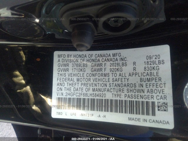 Photo 8 VIN: 2HGFC2F68LH584920 - HONDA CIVIC SEDAN 