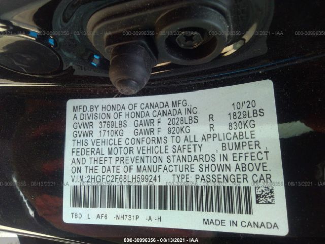 Photo 8 VIN: 2HGFC2F68LH599241 - HONDA CIVIC SEDAN 