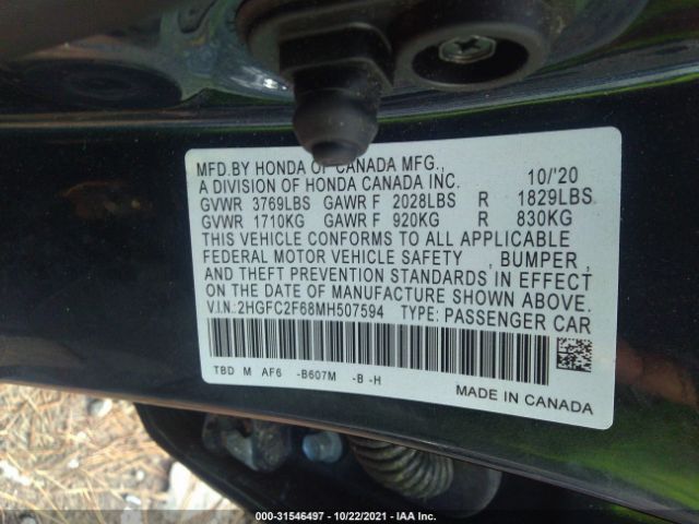 Photo 8 VIN: 2HGFC2F68MH507594 - HONDA CIVIC SEDAN 