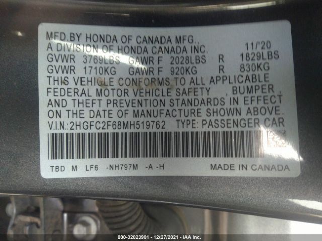 Photo 8 VIN: 2HGFC2F68MH519762 - HONDA CIVIC SEDAN 