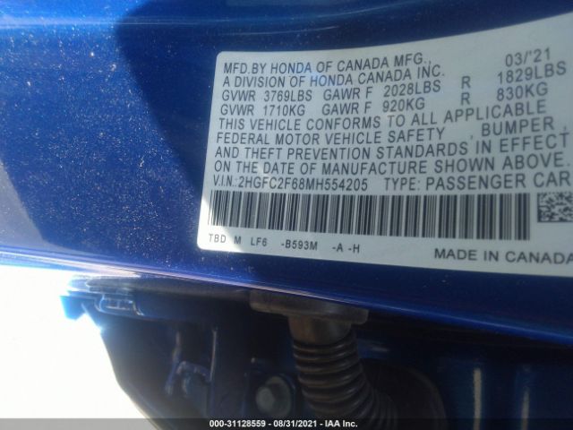 Photo 8 VIN: 2HGFC2F68MH554205 - HONDA CIVIC SEDAN 