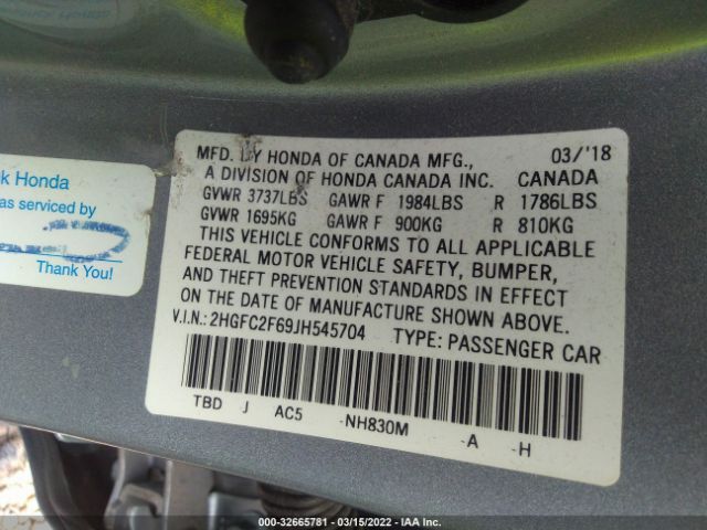 Photo 8 VIN: 2HGFC2F69JH545704 - HONDA CIVIC SEDAN 