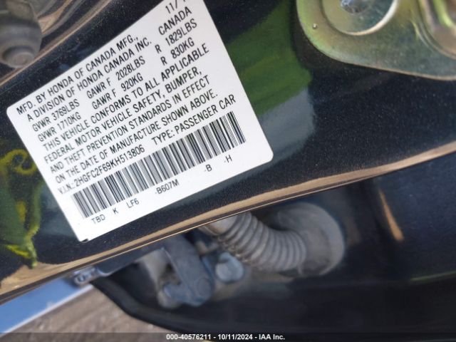 Photo 9 VIN: 2HGFC2F69KH513806 - HONDA CIVIC 