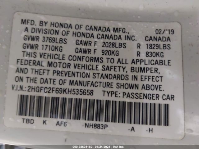 Photo 8 VIN: 2HGFC2F69KH535658 - HONDA CIVIC 