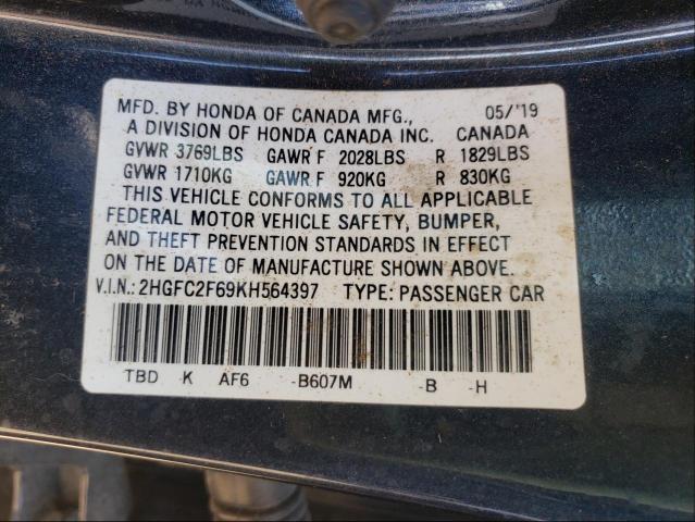 Photo 9 VIN: 2HGFC2F69KH564397 - HONDA CIVIC LX 