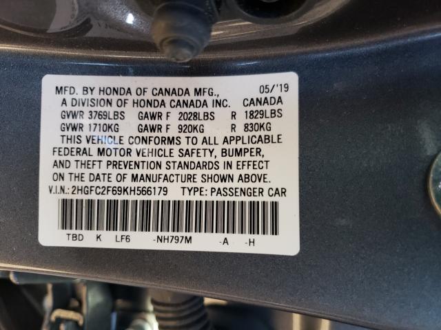 Photo 9 VIN: 2HGFC2F69KH566179 - HONDA CIVIC LX 