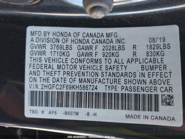 Photo 8 VIN: 2HGFC2F69KH586724 - HONDA CIVIC 