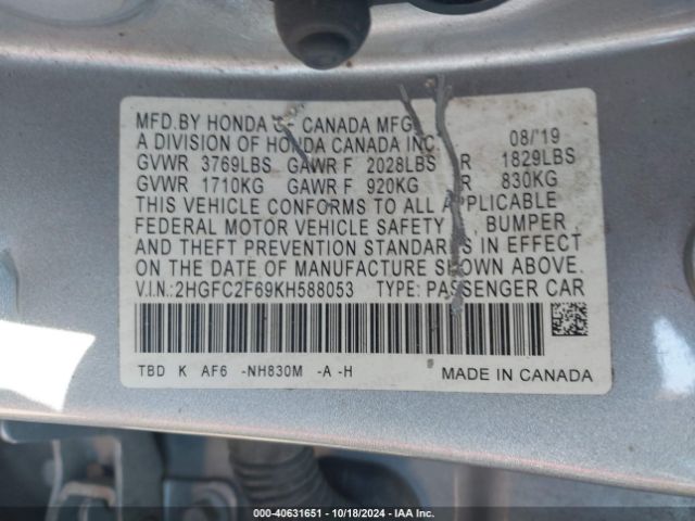 Photo 8 VIN: 2HGFC2F69KH588053 - HONDA CIVIC 