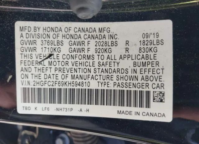 Photo 8 VIN: 2HGFC2F69KH594810 - HONDA CIVIC SEDAN 