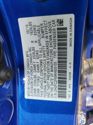 Photo 9 VIN: 2HGFC2F69KH600105 - HONDA CIVIC LX 