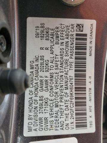 Photo 11 VIN: 2HGFC2F69KH604767 - HONDA CIVIC LX 