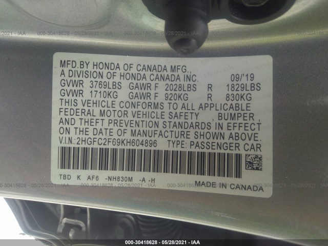 Photo 8 VIN: 2HGFC2F69KH604896 - HONDA CIVIC SEDAN 