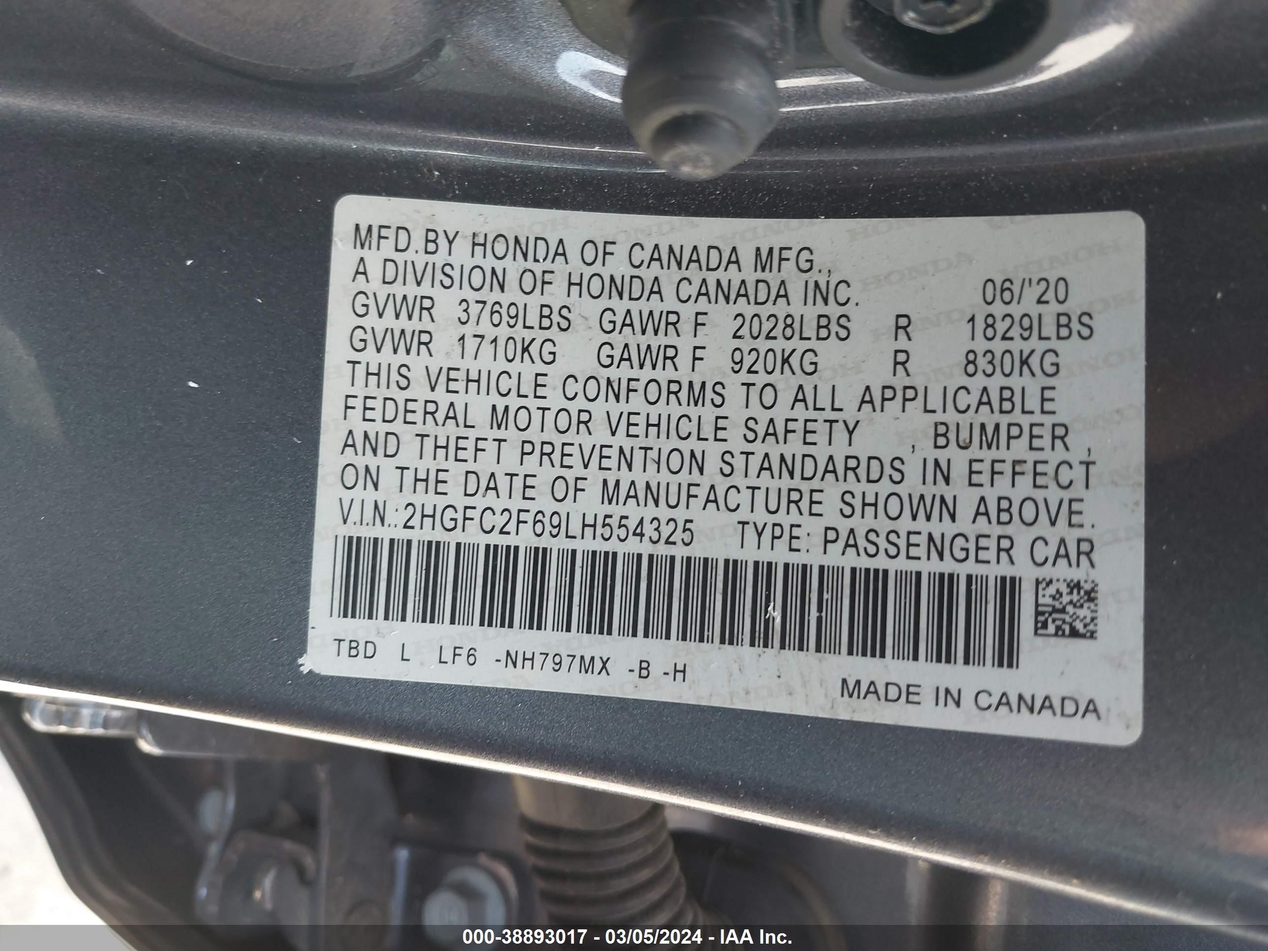 Photo 8 VIN: 2HGFC2F69L8554325 - HONDA CIVIC 