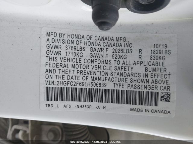 Photo 8 VIN: 2HGFC2F69LH506839 - HONDA CIVIC 