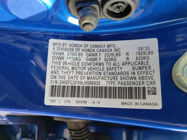 Photo 9 VIN: 2HGFC2F69LH586935 - HONDA CIVIC LX 