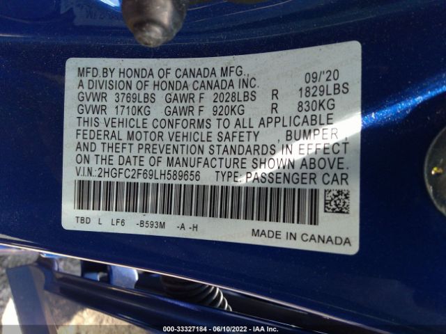 Photo 8 VIN: 2HGFC2F69LH589656 - HONDA CIVIC SEDAN 