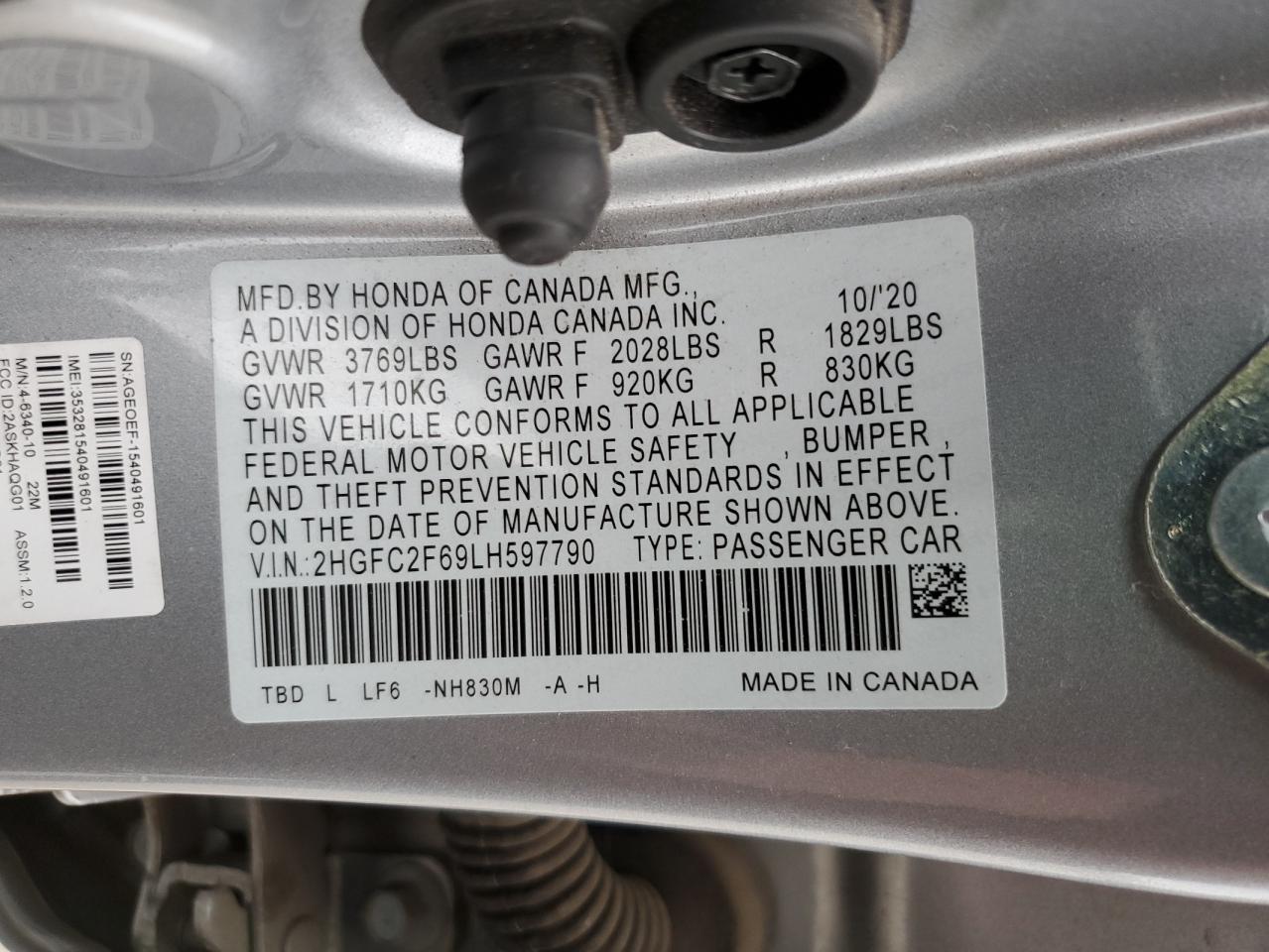 Photo 11 VIN: 2HGFC2F69LH597790 - HONDA CIVIC 