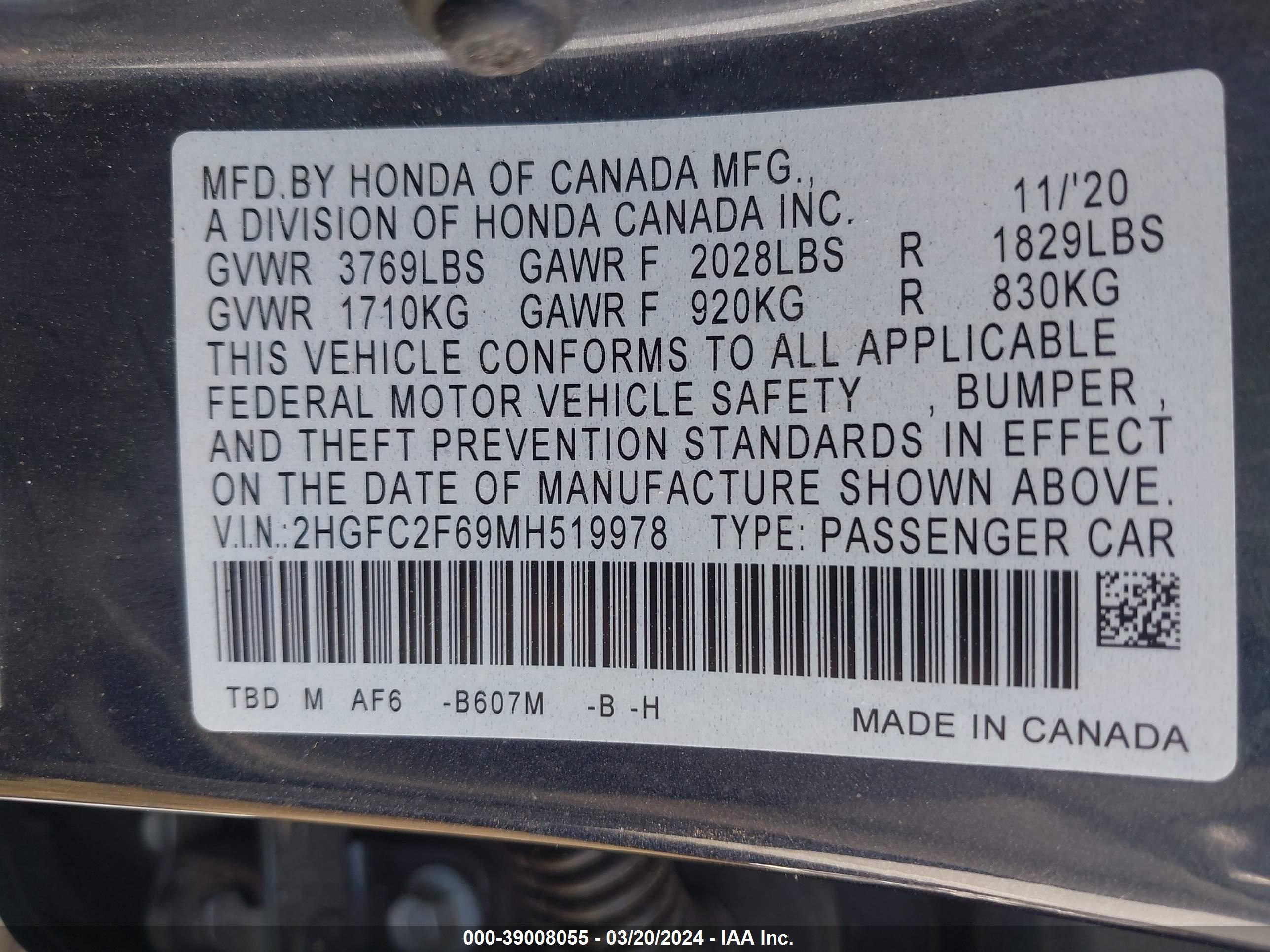 Photo 8 VIN: 2HGFC2F69MH519978 - HONDA CIVIC 