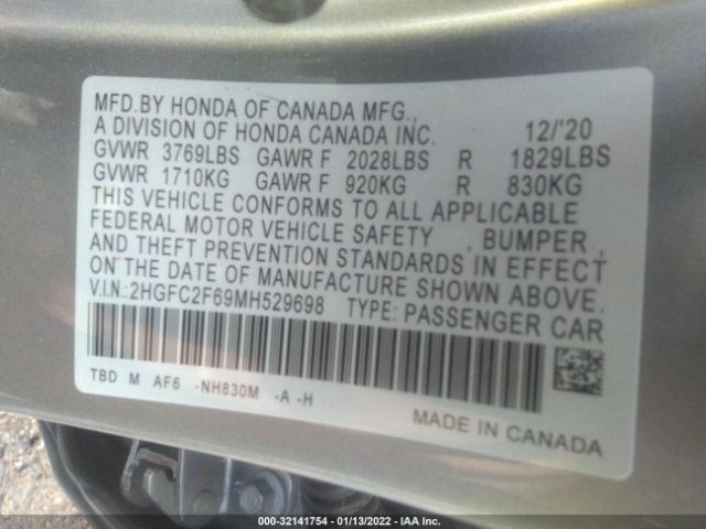 Photo 8 VIN: 2HGFC2F69MH529698 - HONDA CIVIC SEDAN 