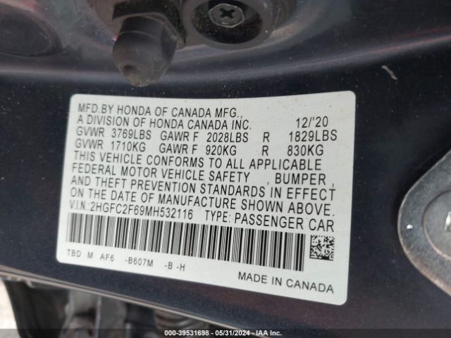 Photo 8 VIN: 2HGFC2F69MH532116 - HONDA CIVIC 