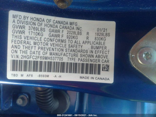 Photo 8 VIN: 2HGFC2F69MH537705 - HONDA CIVIC SEDAN 