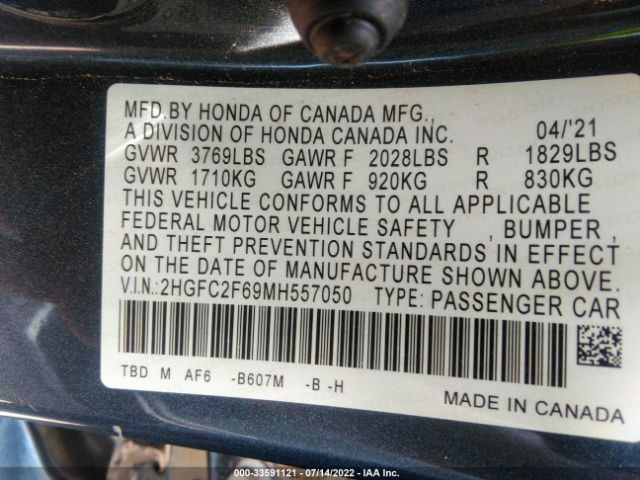 Photo 8 VIN: 2HGFC2F69MH557050 - HONDA CIVIC SEDAN 