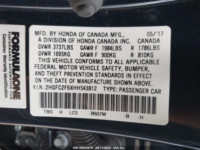 Photo 8 VIN: 2HGFC2F6XHH543812 - HONDA CIVIC 