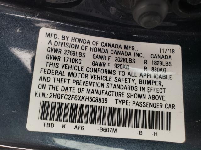 Photo 9 VIN: 2HGFC2F6XKH508839 - HONDA CIVIC LX 