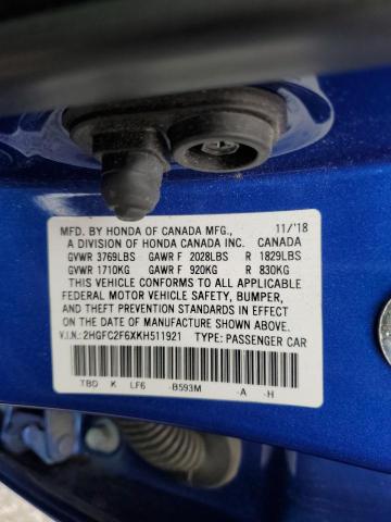 Photo 11 VIN: 2HGFC2F6XKH511921 - HONDA CIVIC 