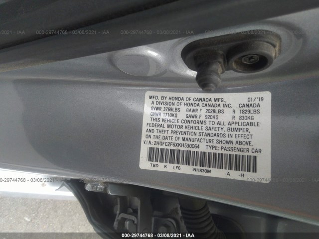 Photo 8 VIN: 2HGFC2F6XKH530064 - HONDA CIVIC SEDAN 